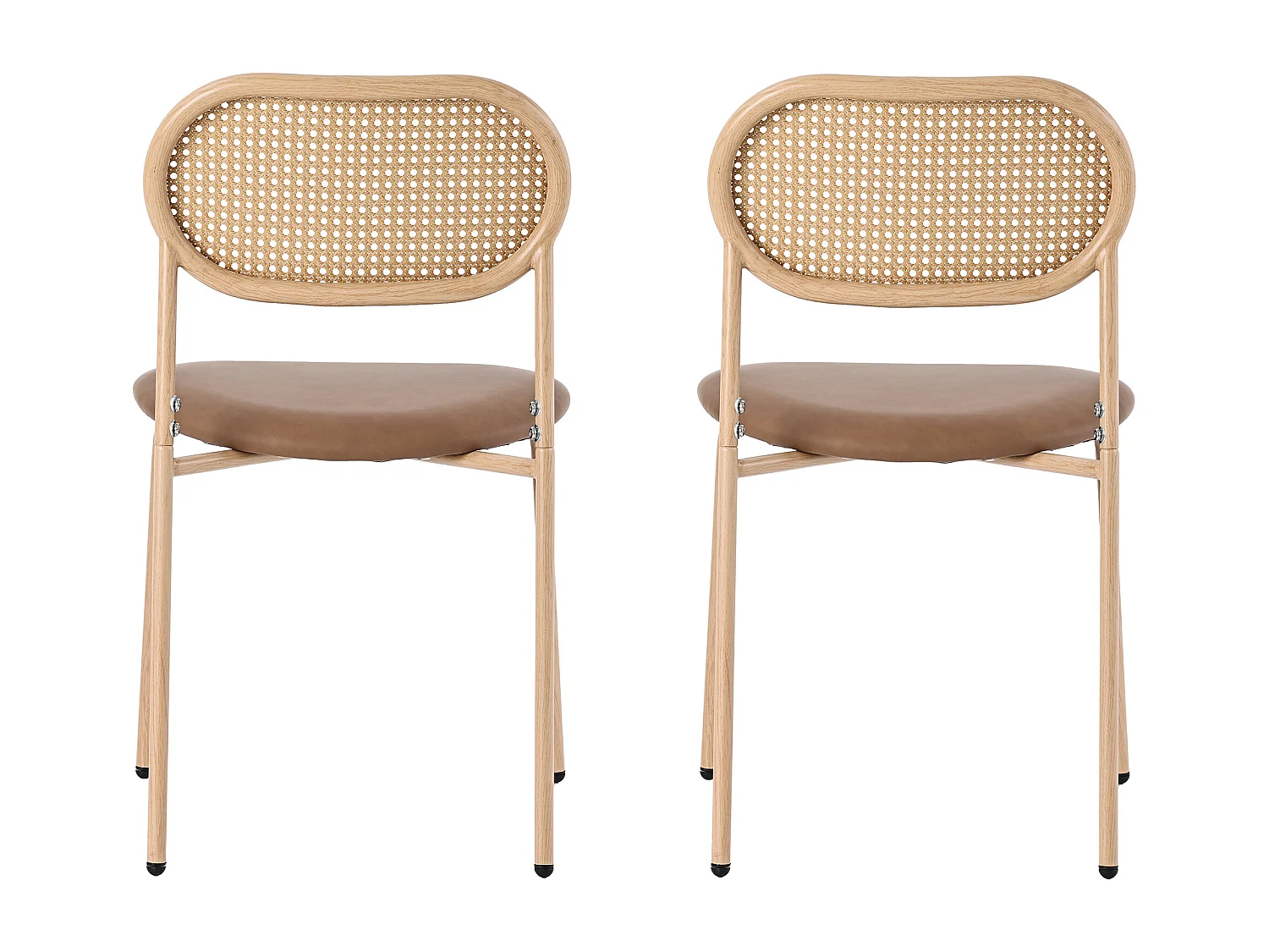 Lot de 2 chaises en velours - 80 x 48 x 46 cm - avecquatre pieds en métals - chaise en rotin chambre -marron