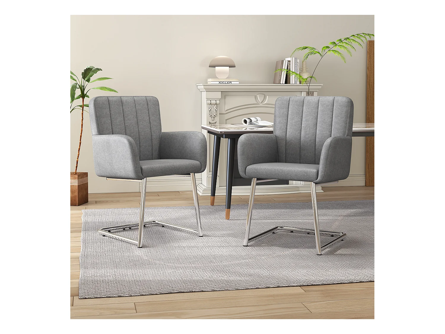 Set van 2 stoelen - 86 x 50 x 46 cm - gestoffeerde fauteuil met metalen poten - voor slaapkamer en kantoor - kunstleer - grijs