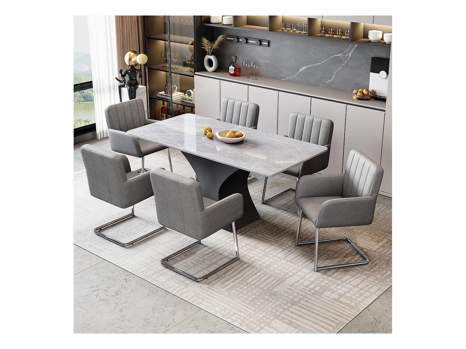 Set van 2 stoelen - 86 x 50 x 46 cm - gestoffeerde fauteuil met metalen poten - voor slaapkamer en kantoor - kunstleer - grijs