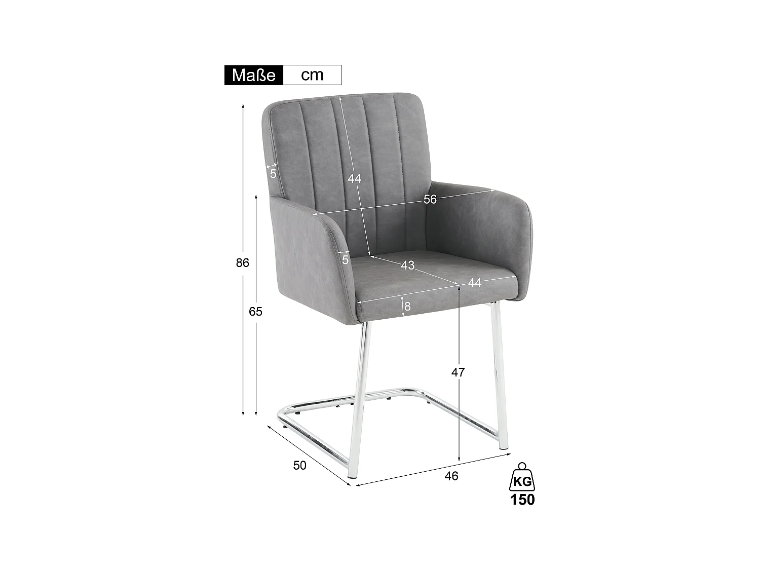 Set van 2 stoelen - 86 x 50 x 46 cm - gestoffeerde fauteuil met metalen poten - voor slaapkamer en kantoor - kunstleer - grijs