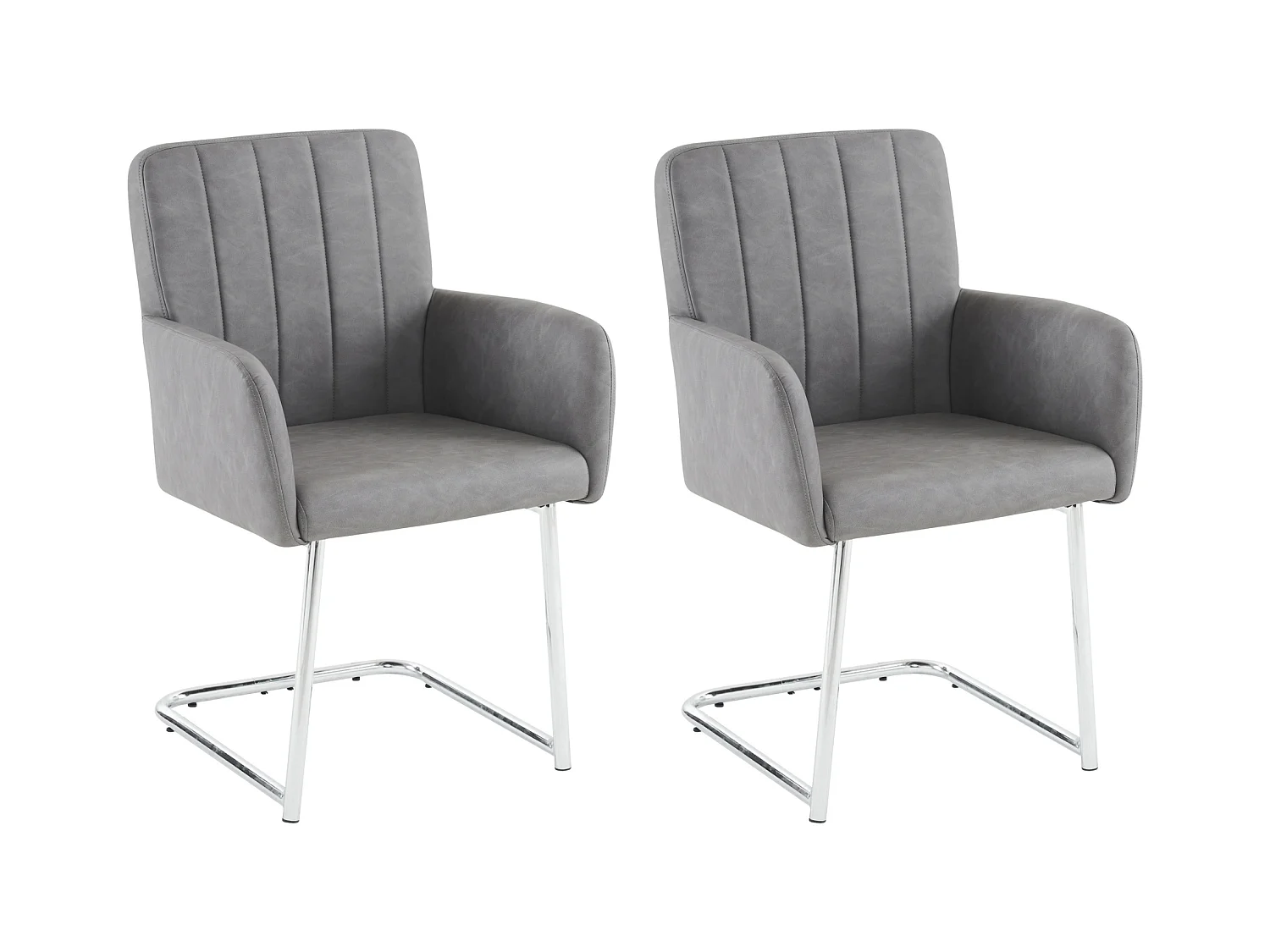 Set van 2 stoelen - 86 x 50 x 46 cm - gestoffeerde fauteuil met metalen poten - voor slaapkamer en kantoor - kunstleer - grijs