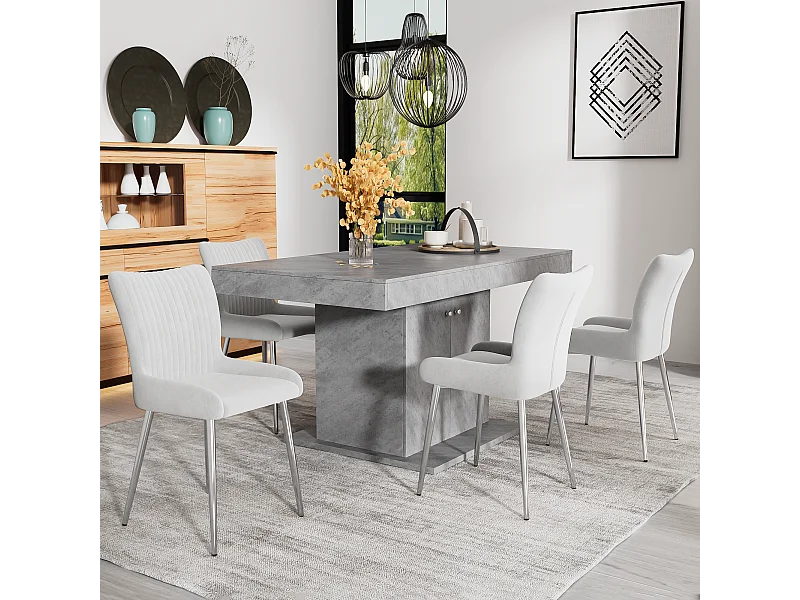 Set van 4 fluwelen stoelen - 85 x 58 x 47 cm - luxe loungestoel - vier zilveren metalen poten - grijs