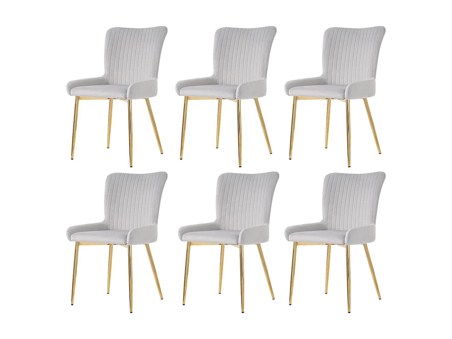 Lot de 6 chaises velours - 85 x 58 x 47 cm - chaise salon de luxe - quatre pieds en métal doré - gris