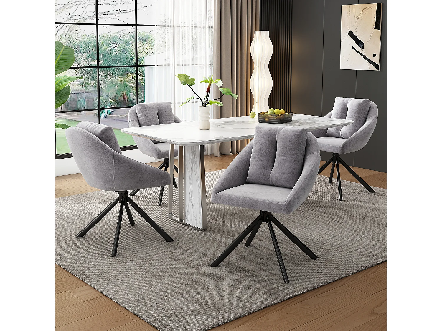 Conjunto de 6 cadeiras de jantar de veludo - 79 x 51,5 x 51,5 cm - Giratórias elegantes e confortáveis - com almofadas - Cinza