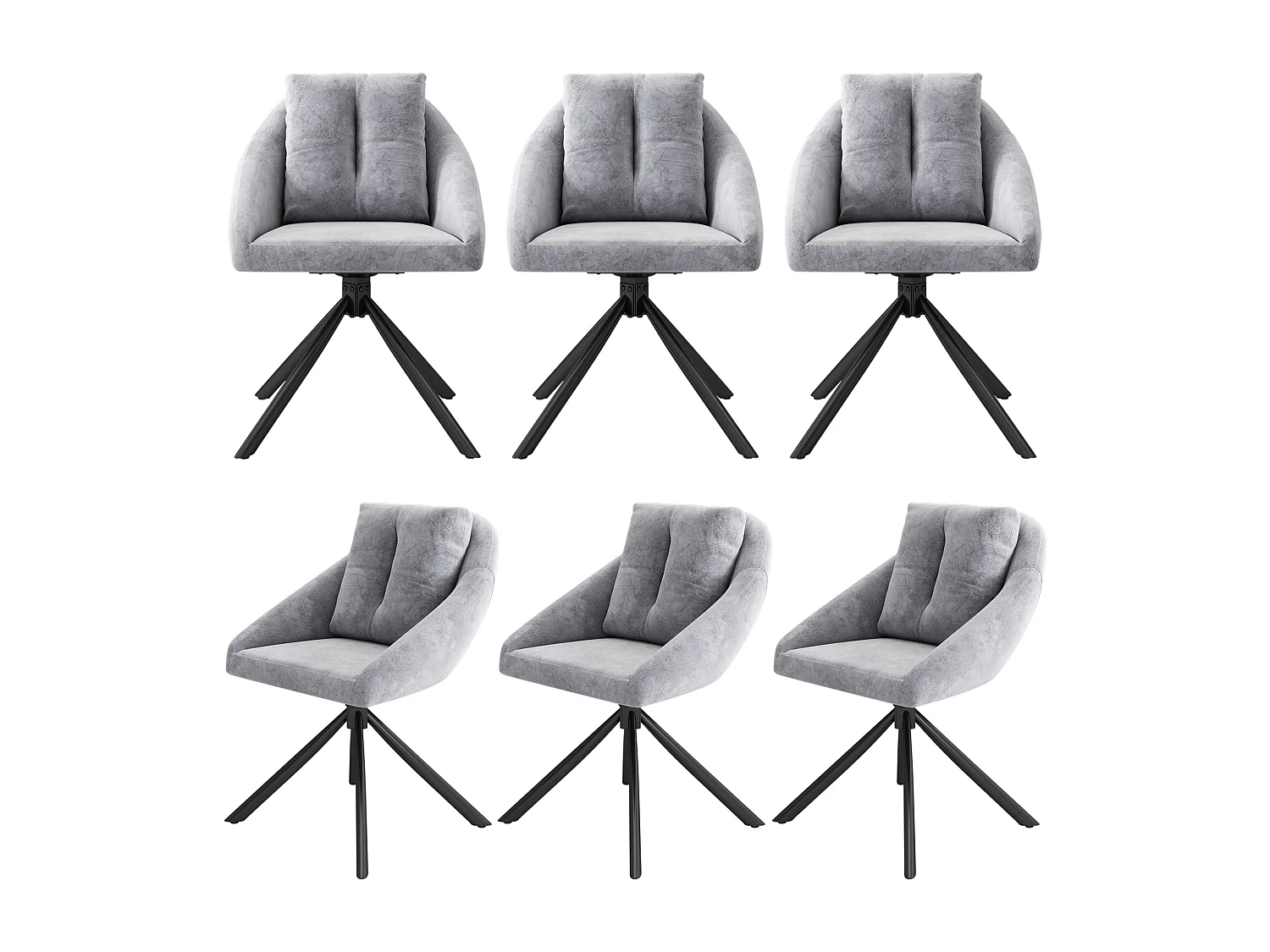 Conjunto de 6 cadeiras de jantar de veludo - 79 x 51,5 x 51,5 cm - Giratórias elegantes e confortáveis - com almofadas - Cinza