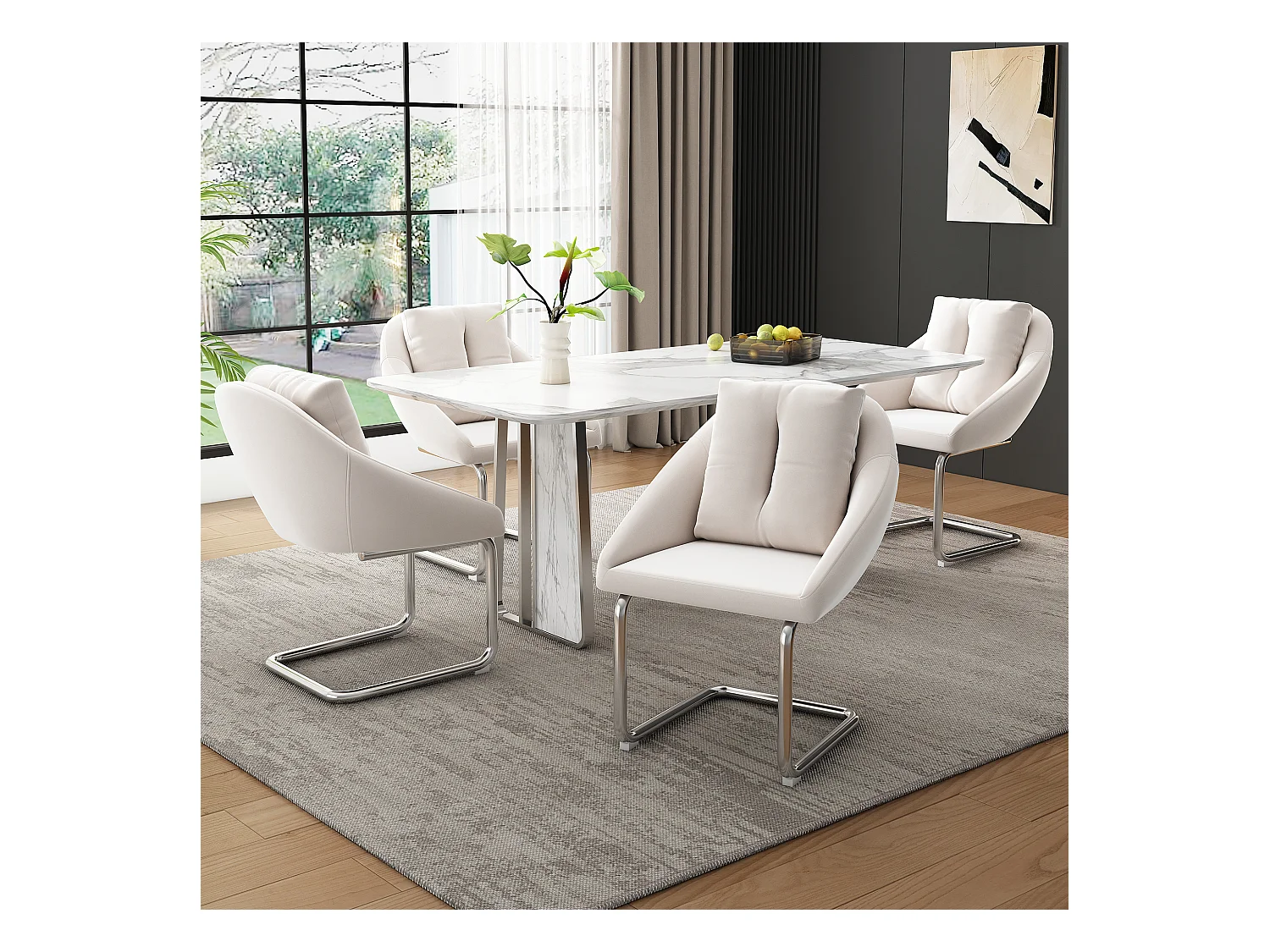 Set van 4 fluwelen stoelen - 82 x 57 x 54 cm - met kussens - Luxe draaistoel voor woonkamer en slaapkamer - Gebogen poten - Beige