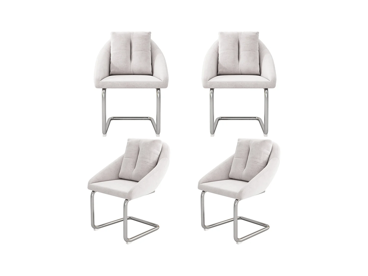 Set van 4 fluwelen stoelen - 82 x 57 x 54 cm - met kussens - Luxe draaistoel voor woonkamer en slaapkamer - Gebogen poten - Beige