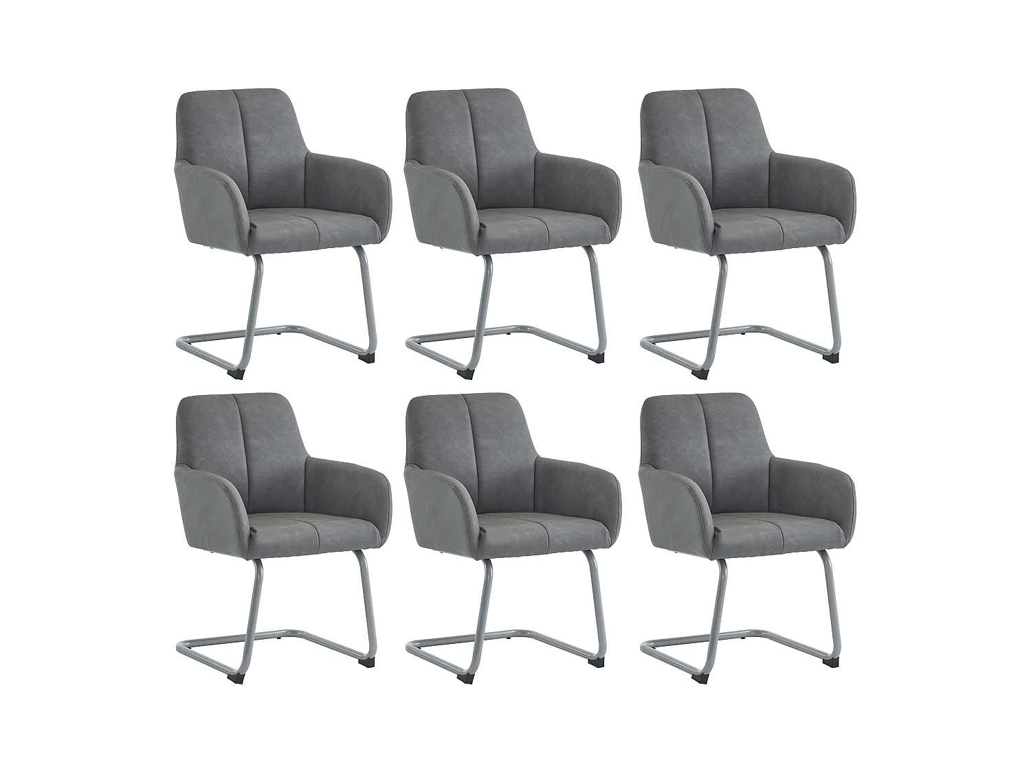 6er-Set Ledersessel - 86 x 51 x 45 cm - mit gewölbten Stahlbeinen - grau