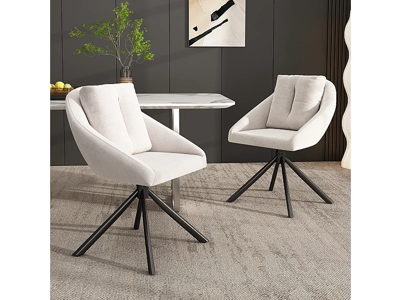 Zestaw 2 krzeseł do jadalni z aksamitu - 79 x 51,5 x 51,5 cm - Eleganckie i wygodne obrotowe - z poduszkami - beżowe