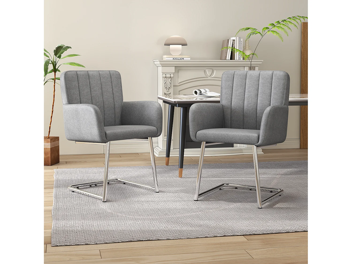 6er-Set Stühle - 86 x 50 x 46 cm - Polstersessel mit Metallbeinen - für Schlafzimmer und Büro - Kunstleder - Grau