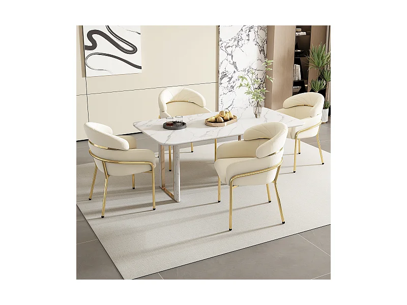 Set di 4 sedie in velluto - 79 x 45 x 53 cm - per soggiorno e camera da letto - quattro gambe in metallo - beige