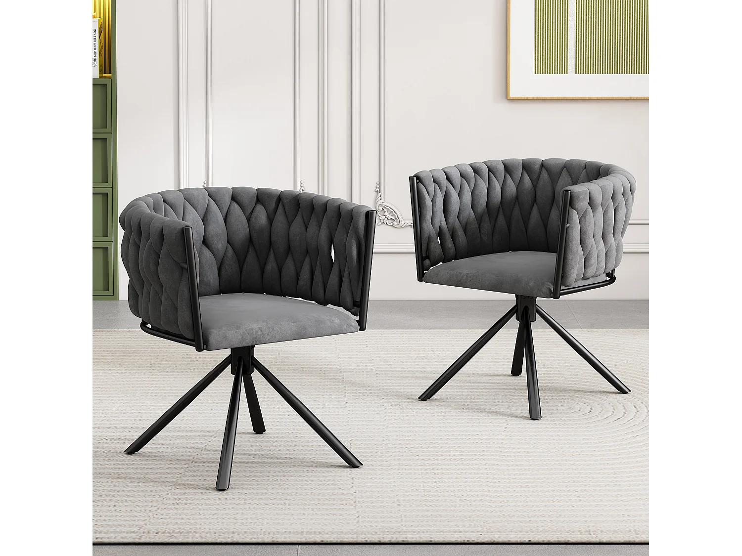 Lot de 2 Chaises pivotantes en velours - 71 x 51.5 x 51.5 cm - pour salon et chambre à coucher - avec quatre pieds en métal - gris