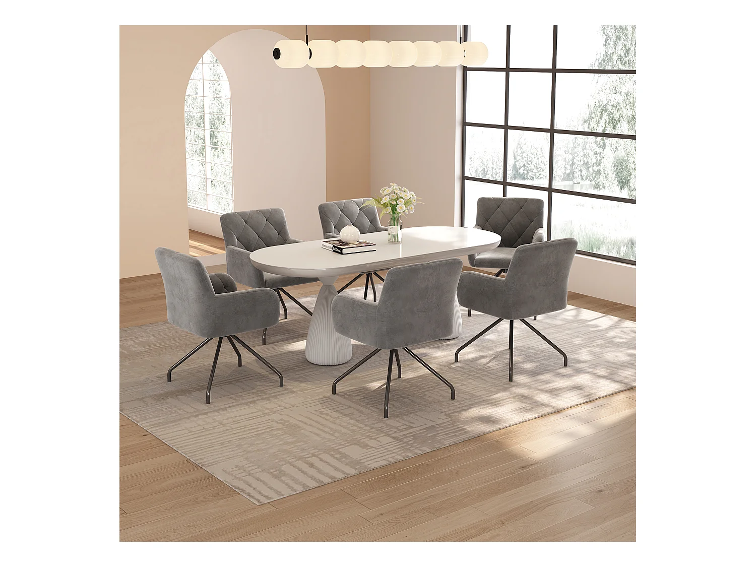 Set van 2 fluwelen eetkamerstoelen - 85 x 49 x 49 cm - gestoffeerde fauteuil met 4 metalen poten - met lendensteun - grijs