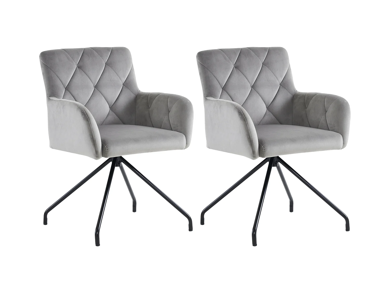 Set van 2 fluwelen eetkamerstoelen - 85 x 49 x 49 cm - gestoffeerde fauteuil met 4 metalen poten - met lendensteun - grijs