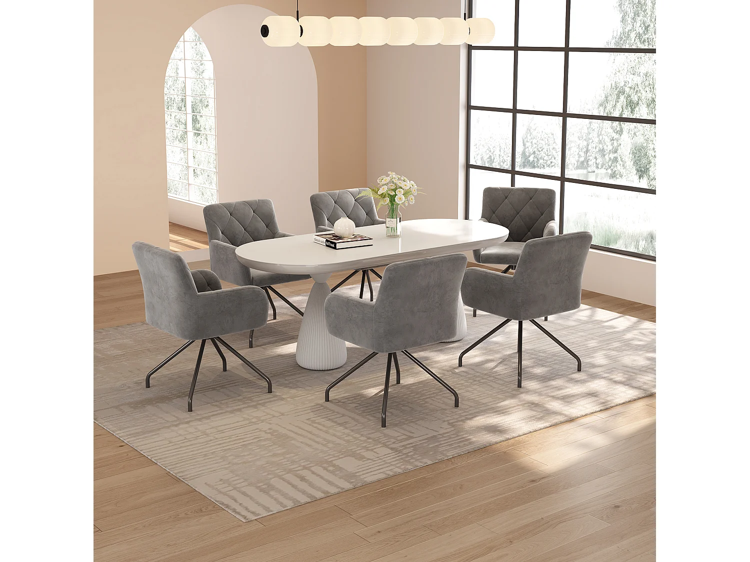 Lot de 2 chaises de salle à manger en velours - 85 x 49 x 49 cm - fauteuil rembourré avec 4 pieds en métal -avec soutien lombaire - gris