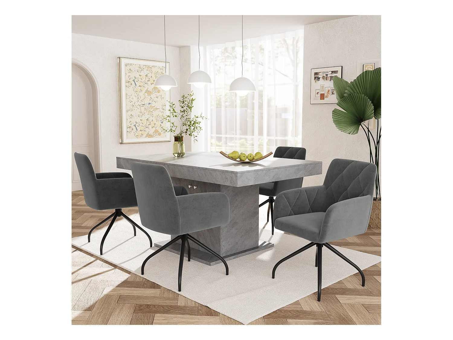 Lot de 4 chaises pivotantes à 360°en velours - 85 x 60 x 46 cm - fauteuil rembourré avec 4 pieds en métal - noir