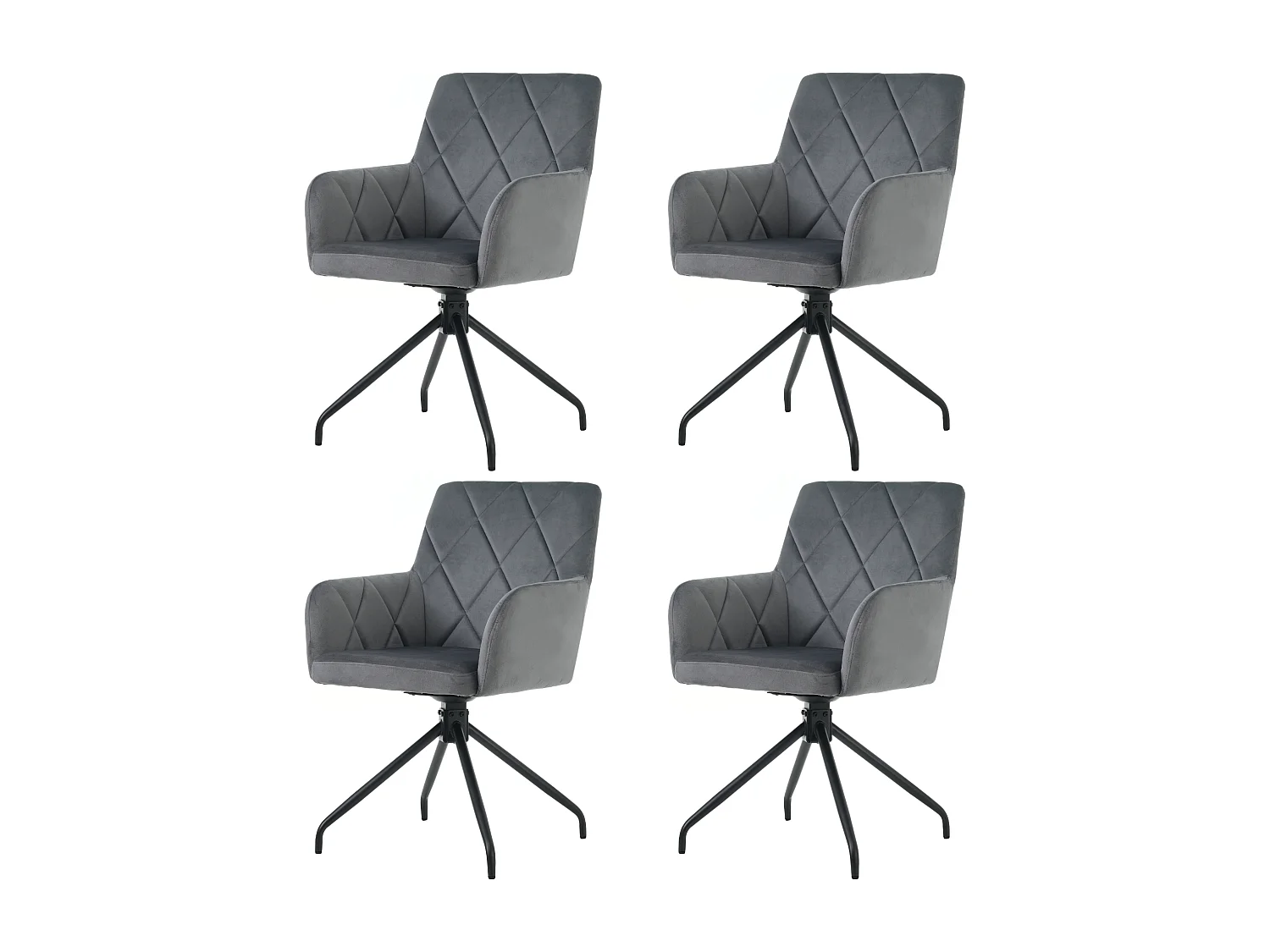 Zestaw 4 obrotowych krzeseł 360° Velvet - 85 x 60 x 46 cm - tapicerowany fotel z 4 metalowymi nogami - czarny