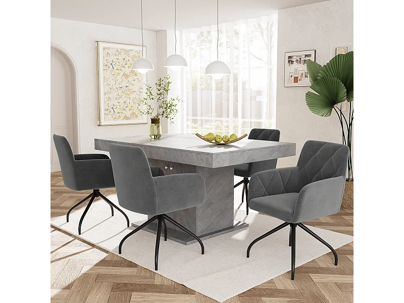 Lot de 4 chaises pivotantes à 360°en velours - 85 x 60 x 46 cm - fauteuil rembourré avec 4 pieds en métal - noir