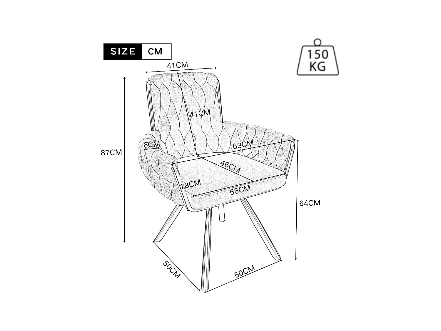 Set van 4 fluwelen draaistoelen - 87 x 50 x 55 cm - Fauteuil met vier metalen poten - Grijs