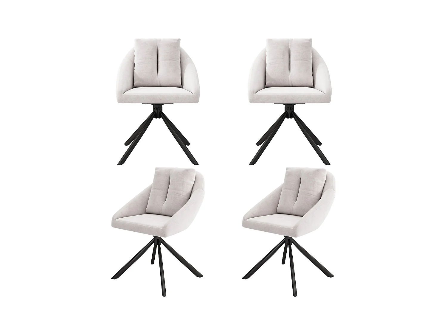 Set van 4 fluwelen eetkamerstoelen - 79 x 51,5 x 51,5 cm - Elegante en comfortabele draaistoel - met kussens - Beige