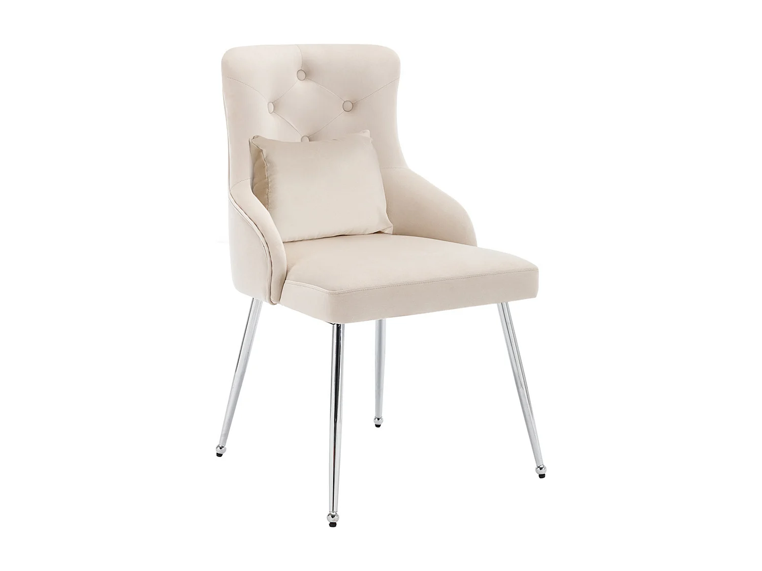 Krzesło do jadalni Velvet - 87,5 x 58,5 x 54,5 cm - tapicerowany fotel z poduszką lędźwiową - z metalowymi nogami - beżowy