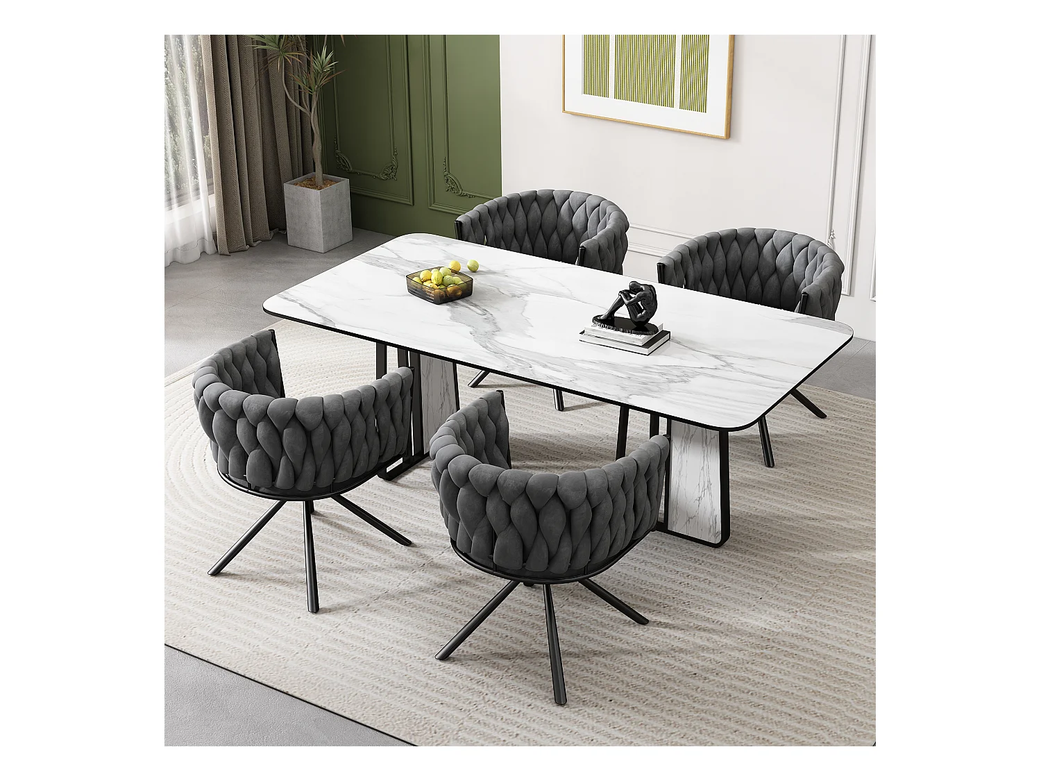 Lot de 4 Chaises pivotantes en velours - 71 x 51.5 x 51.5 cm - pour salon et chambre à coucher - avec quatre pieds en métal - gris