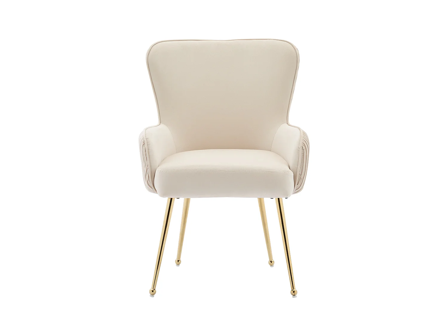 Lot de 6 Chaises en velours - 83 x 53 x 57 cm - quatre pieds en métal doré -avec accoudoirs et pieds réglables - beige