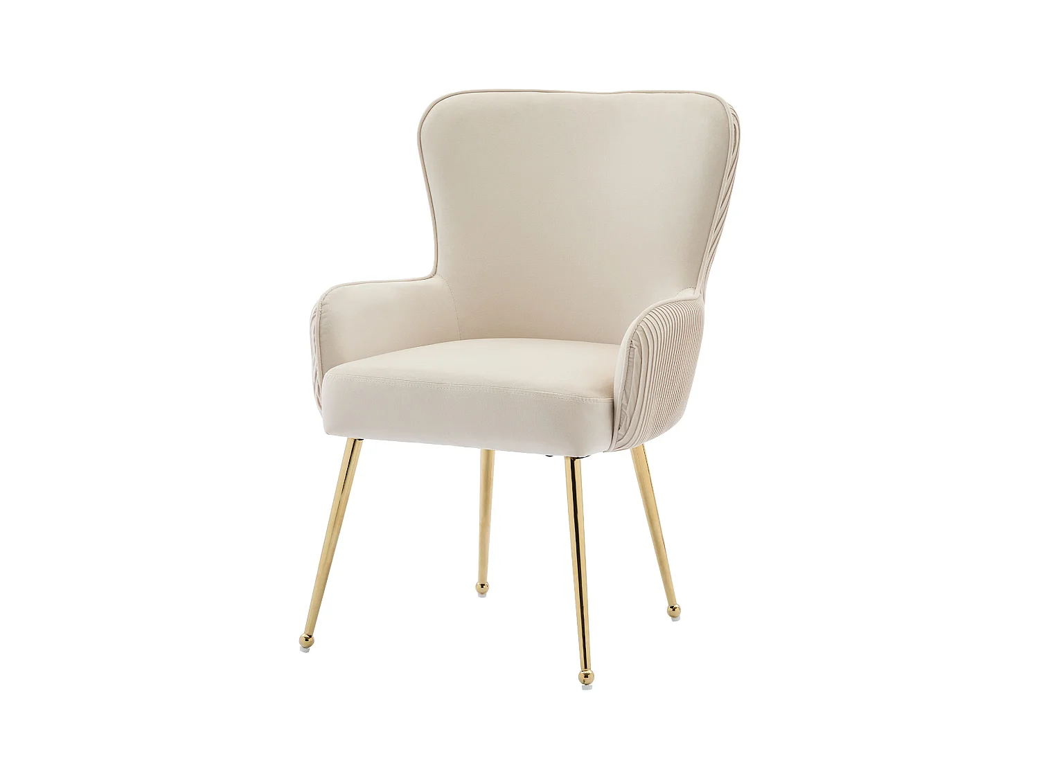 Lot de 6 Chaises en velours - 83 x 53 x 57 cm - quatre pieds en métal doré -avec accoudoirs et pieds réglables - beige