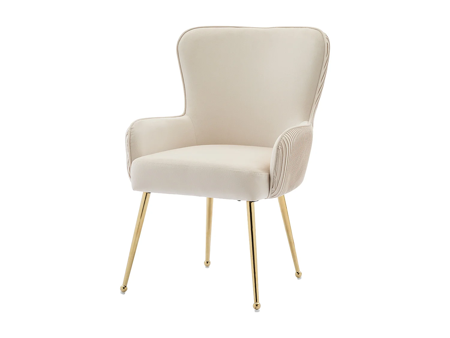 6er-Set Samtstühle – 83 x 53 x 57 cm – Vier goldene Metallbeine – Mit Armlehnen und verstellbaren Füßen – Beige