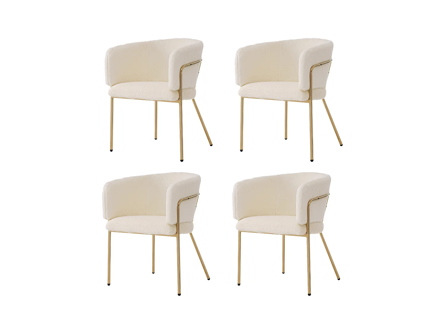 4er-Set Luxus-Freizeitstühle aus Kunstfell – 77 x 57 x 57 cm – Schminkstuhl – Vier Metallbeine – Beige