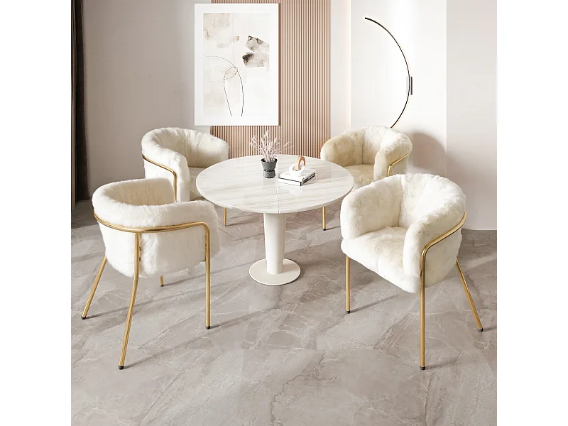 Lot de 4 Chaises faux fur luxe de loisirs - 77 x 57 x 57 cm - fauteuil de toilette - quatre pieds en métalet - beige