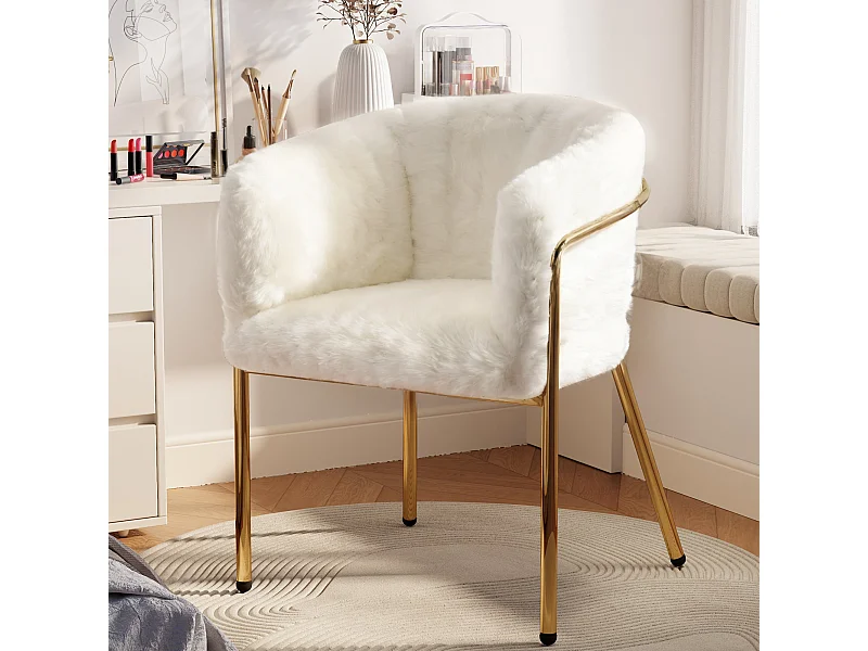 Chaise faux fur luxe de loisirs - 77 x 57 x 57 cm - fauteuil de toilette - quatre pieds en métalet - beige