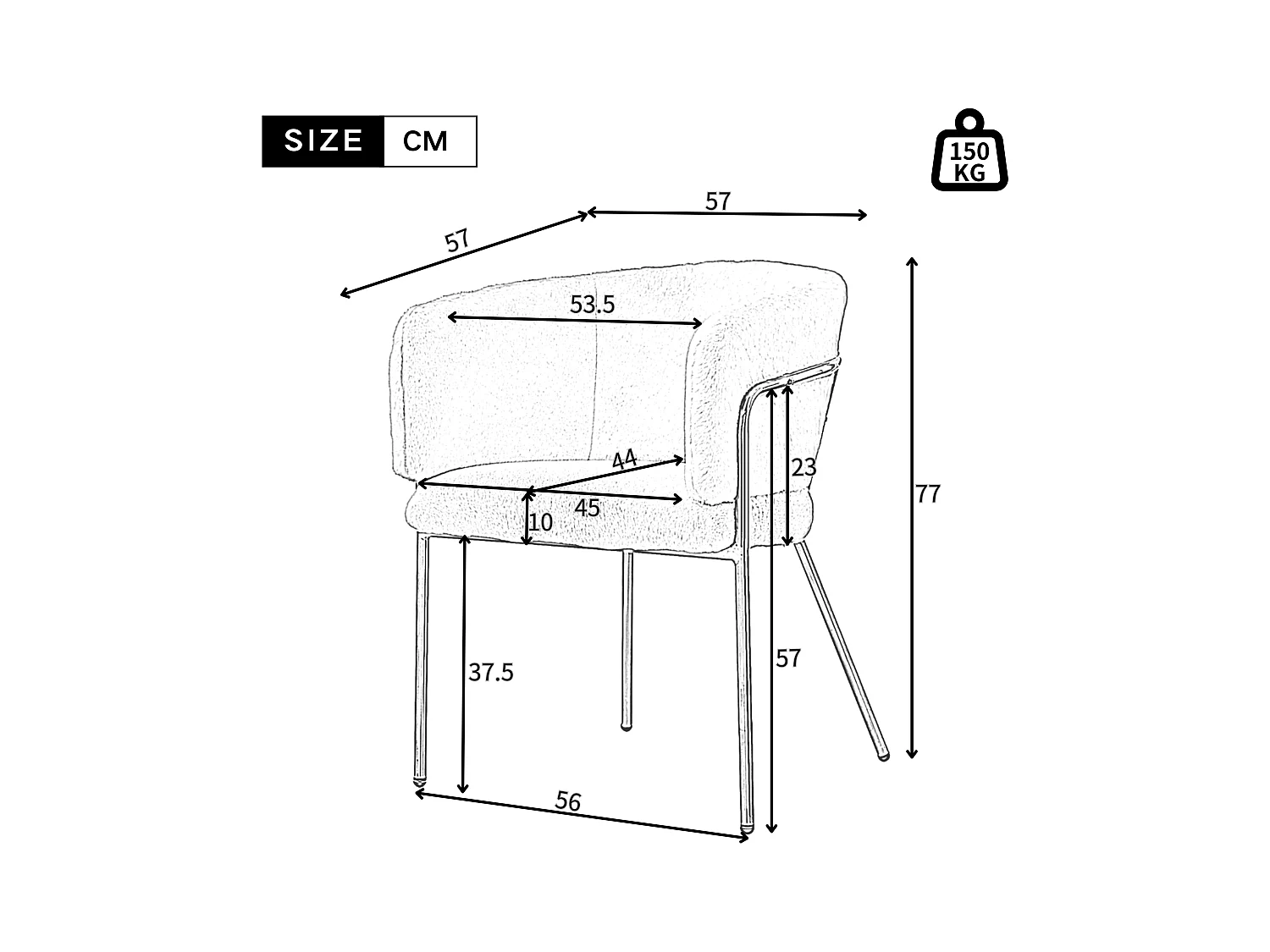 Luxus-Freizeitstuhl aus Kunstfell – 77 x 57 x 57 cm – Frisiertisch – vier Metallbeine – Beige