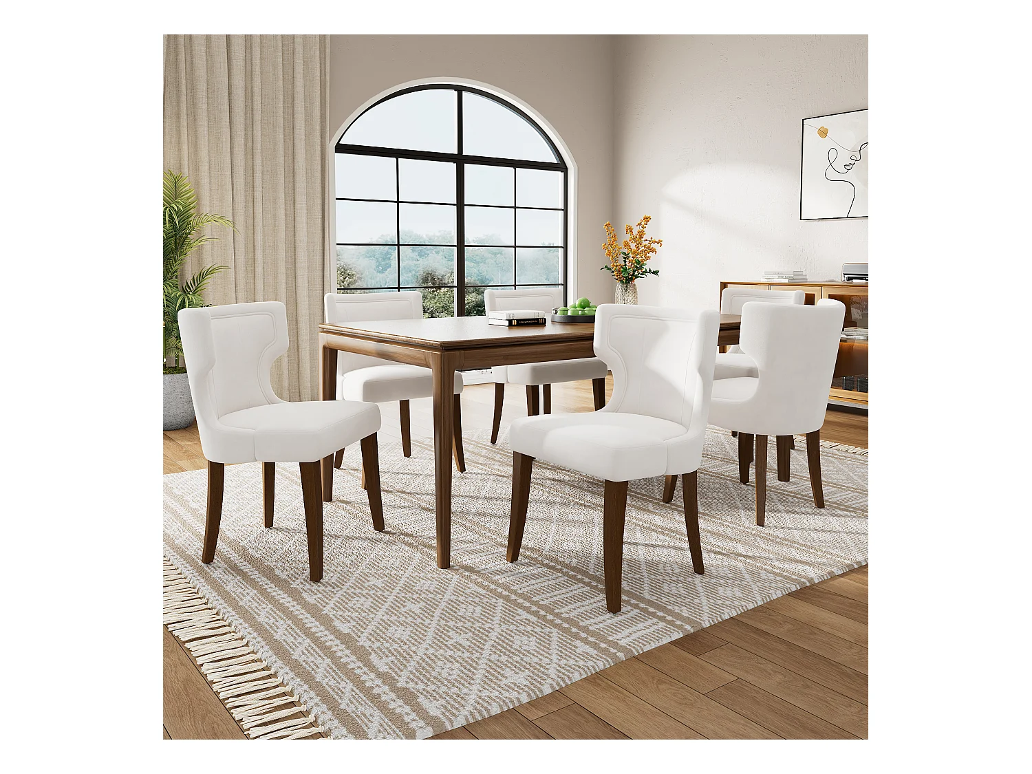 Lot de 4 Chaises en velours - 84 x 62 x 54 cm - pieds réglables en bois massif - avec coussin épais - beige