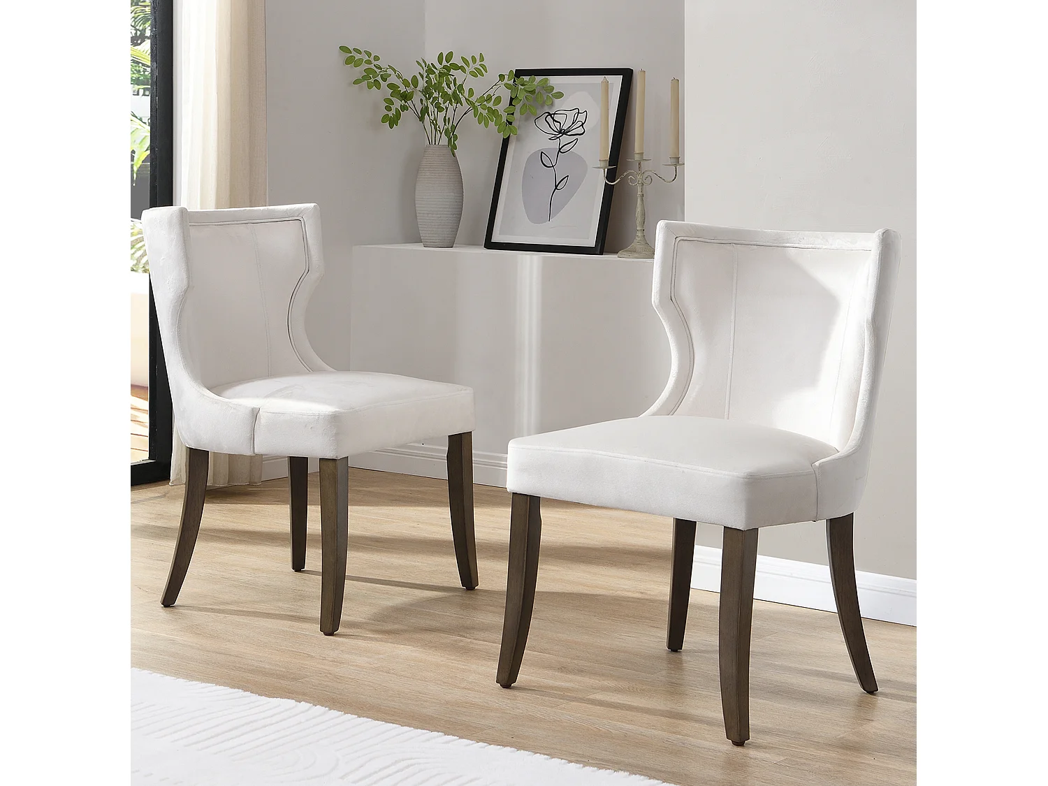 Lot de 4 Chaises en velours - 84 x 62 x 54 cm - pieds réglables en bois massif - avec coussin épais - beige