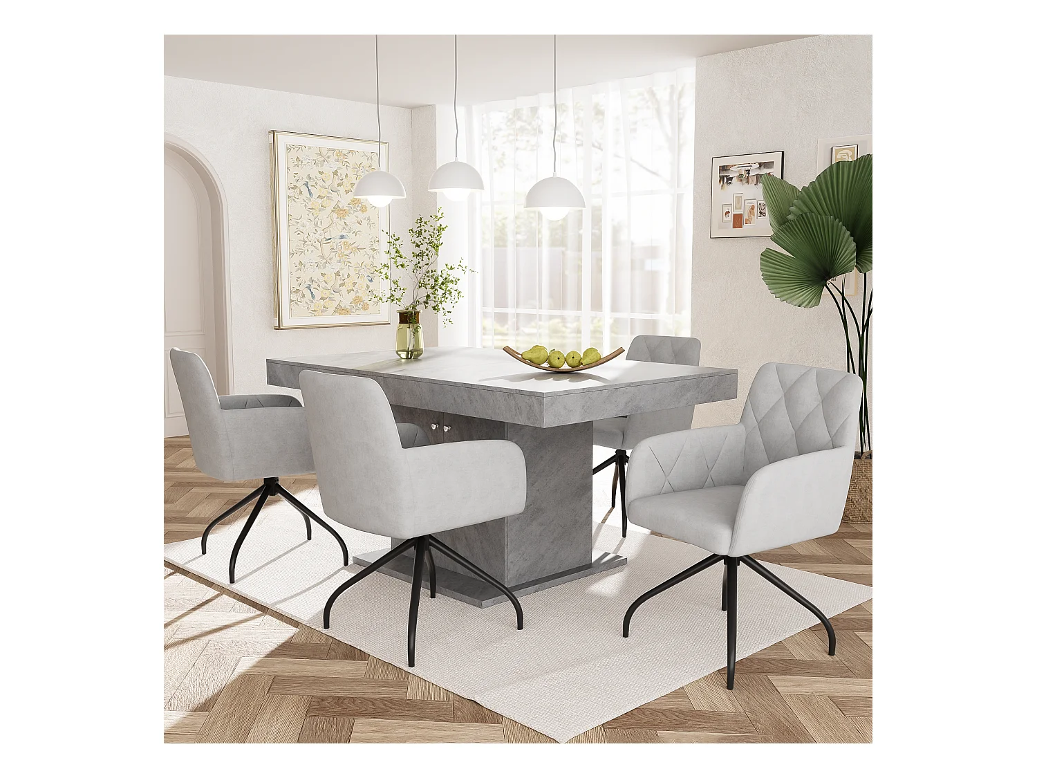 Lot de 4 chaises pivotantes à 360°en velours - 85 x 60 x 46 cm - fauteuil rembourré avec 4 pieds en métal - gris