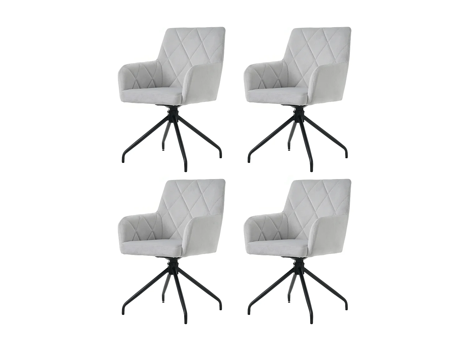 Lot de 4 chaises pivotantes à 360°en velours - 85 x 60 x 46 cm - fauteuil rembourré avec 4 pieds en métal - gris
