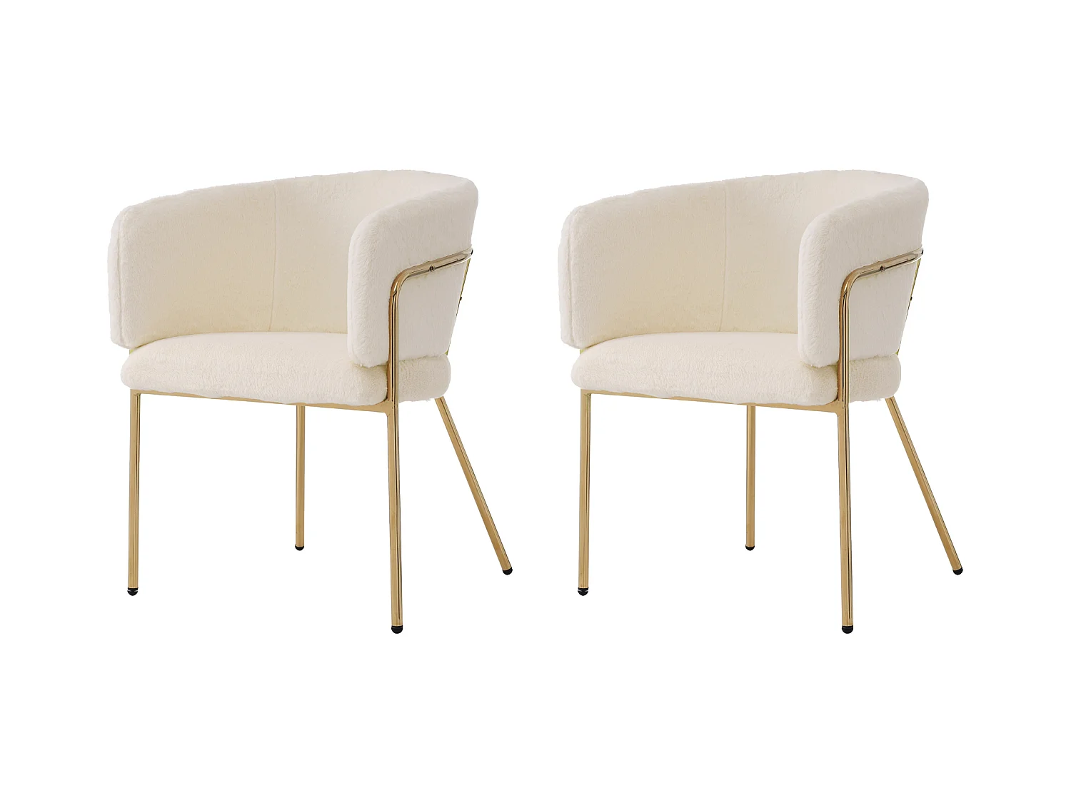 2er-Set Luxus-Freizeitstühle aus Kunstfell – 77 x 57 x 57 cm – Schminkstuhl – Vier Metallbeine – Beige