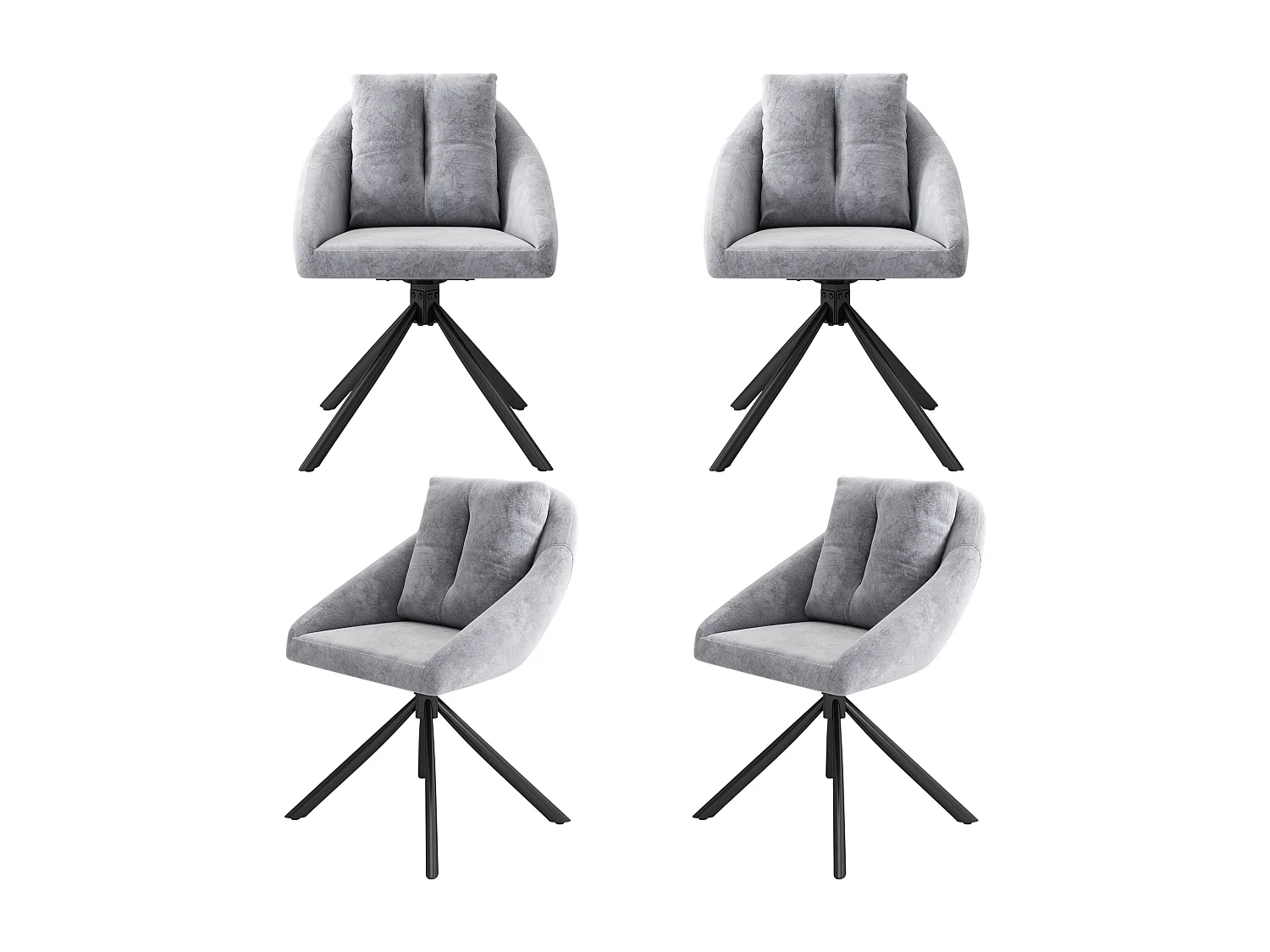 Conjunto de 4 cadeiras de jantar de veludo - 79 x 51,5 x 51,5 cm - Giratórias elegantes e confortáveis - com almofadas - Cinza
