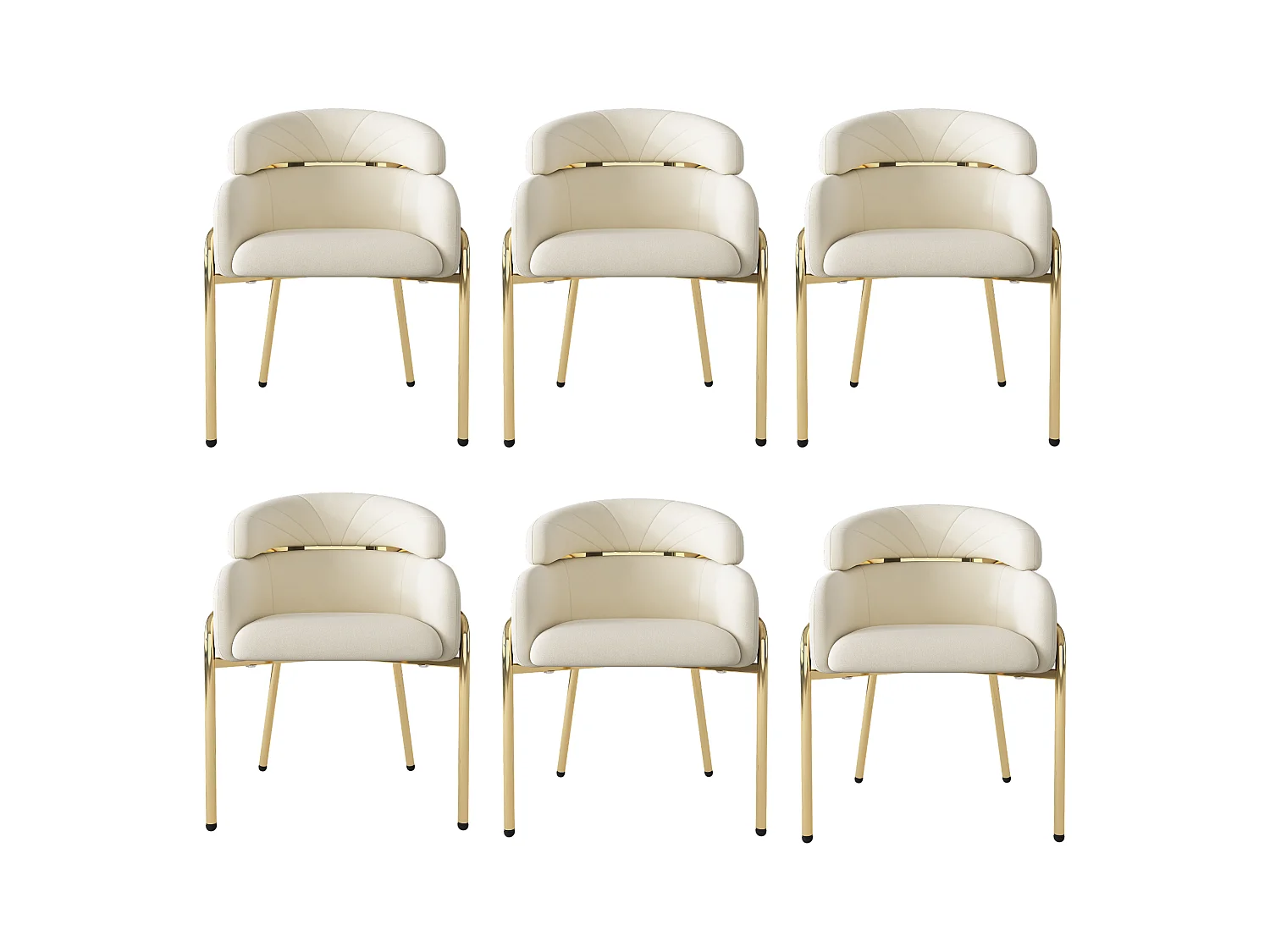 Komplet 6 krzeseł welurowych - 79 x 45 x 53 cm - do salonu i sypialni - cztery metalowe nogi - beżowe