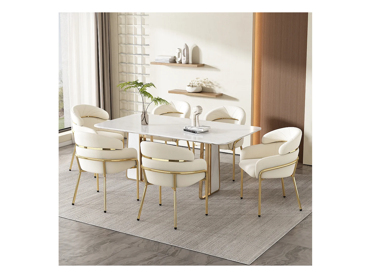 Lot de 6 chaises en velours - 79 x 45 x 53 cm - pour salon et chambre à coucher - quatre pieds en métal - beige