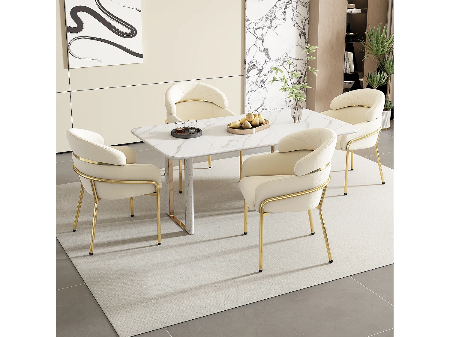 Lot de 6 chaises en velours - 79 x 45 x 53 cm - pour salon et chambre à coucher - quatre pieds en métal - beige