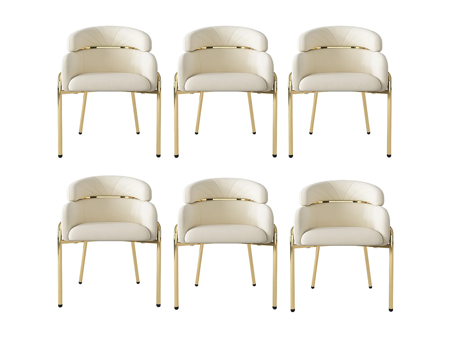 Lot de 6 chaises en velours - 79 x 45 x 53 cm - pour salon et chambre à coucher - quatre pieds en métal - beige