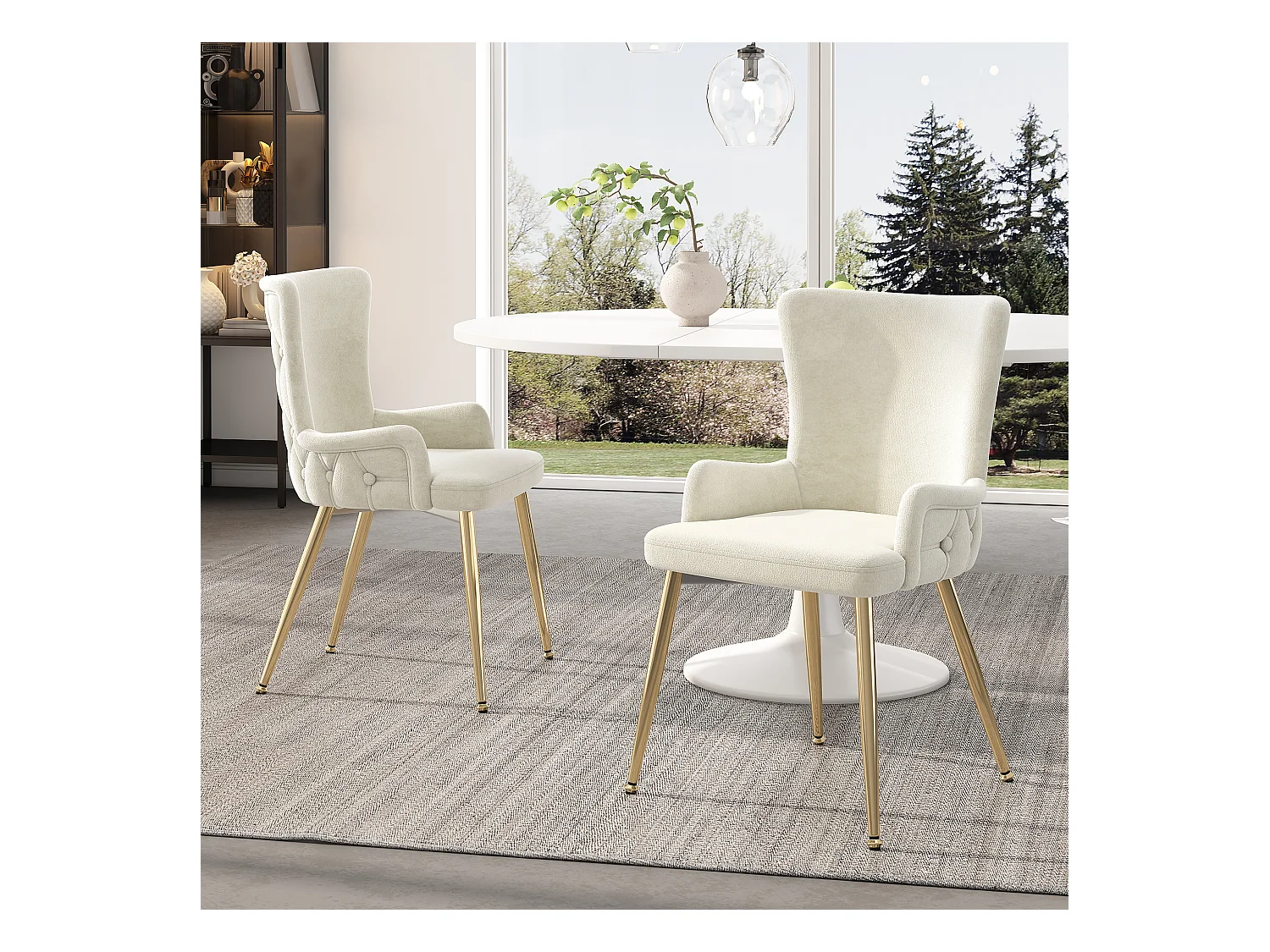 Lot de 2 chaises luxe en velours - 62.23 x 58.42 x 55.88 cm - avec quatre pieds en métal doré - beige