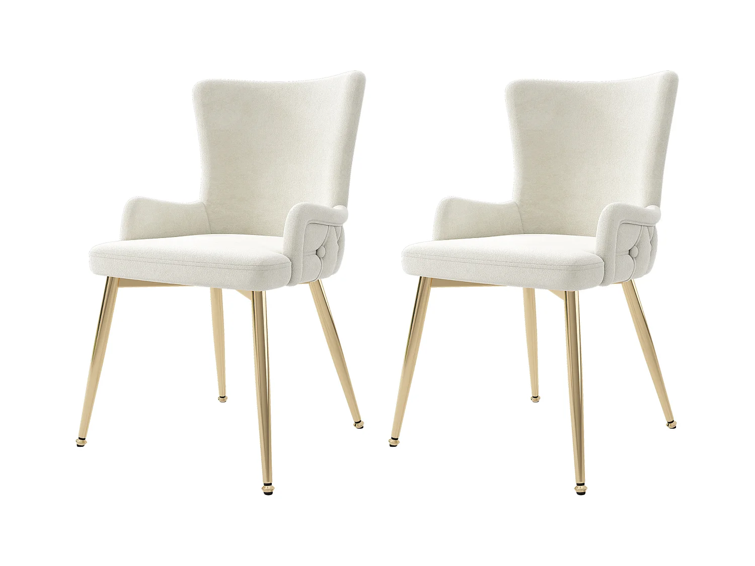 Lot de 2 chaises luxe en velours - 62.23 x 58.42 x 55.88 cm - avec quatre pieds en métal doré - beige