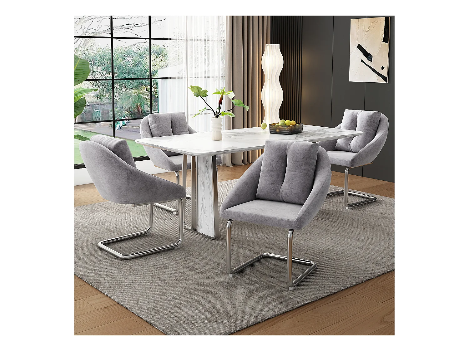 Conjunto de 2 cadeiras de veludo - 82 x 57 x 54 cm - com almofadas - Cadeira giratória de luxo para sala de estar e quarto - Pernas arqueadas - Cinza