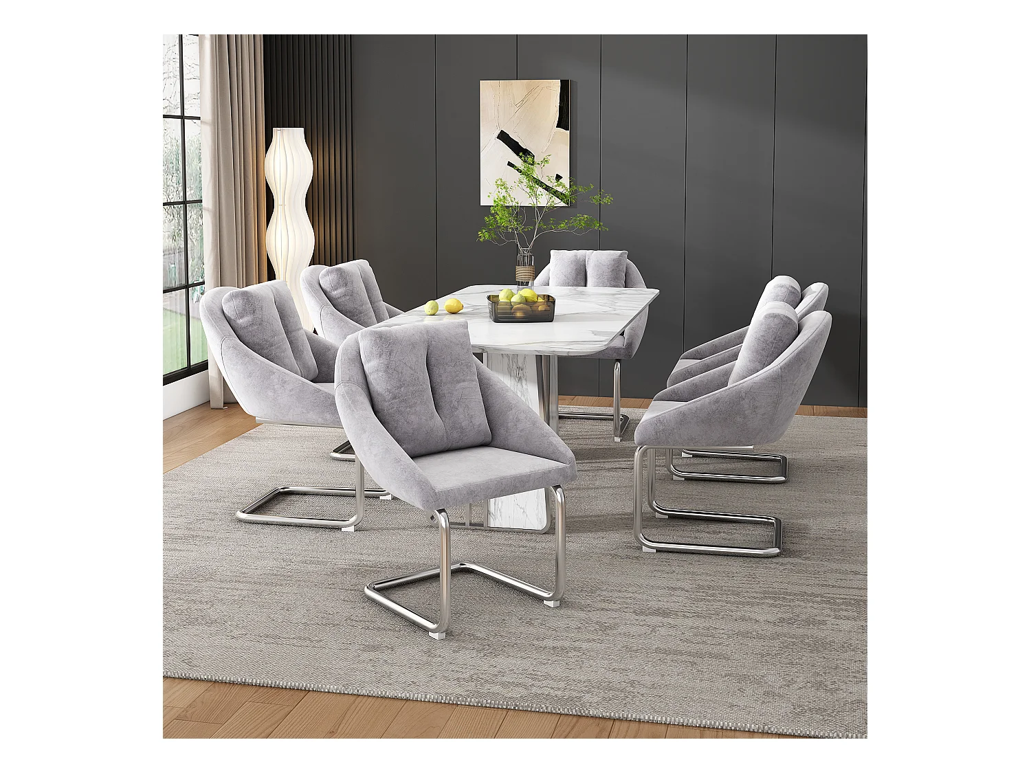 Conjunto de 2 cadeiras de veludo - 82 x 57 x 54 cm - com almofadas - Cadeira giratória de luxo para sala de estar e quarto - Pernas arqueadas - Cinza