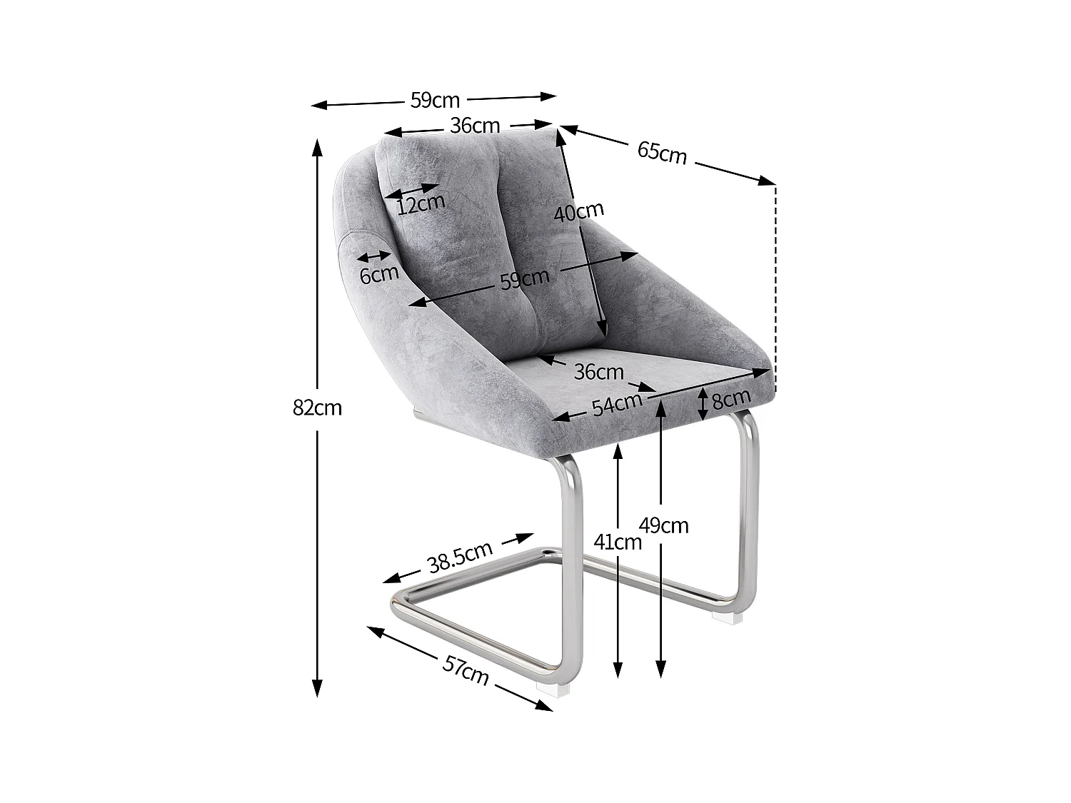 Conjunto de 2 cadeiras de veludo - 82 x 57 x 54 cm - com almofadas - Cadeira giratória de luxo para sala de estar e quarto - Pernas arqueadas - Cinza
