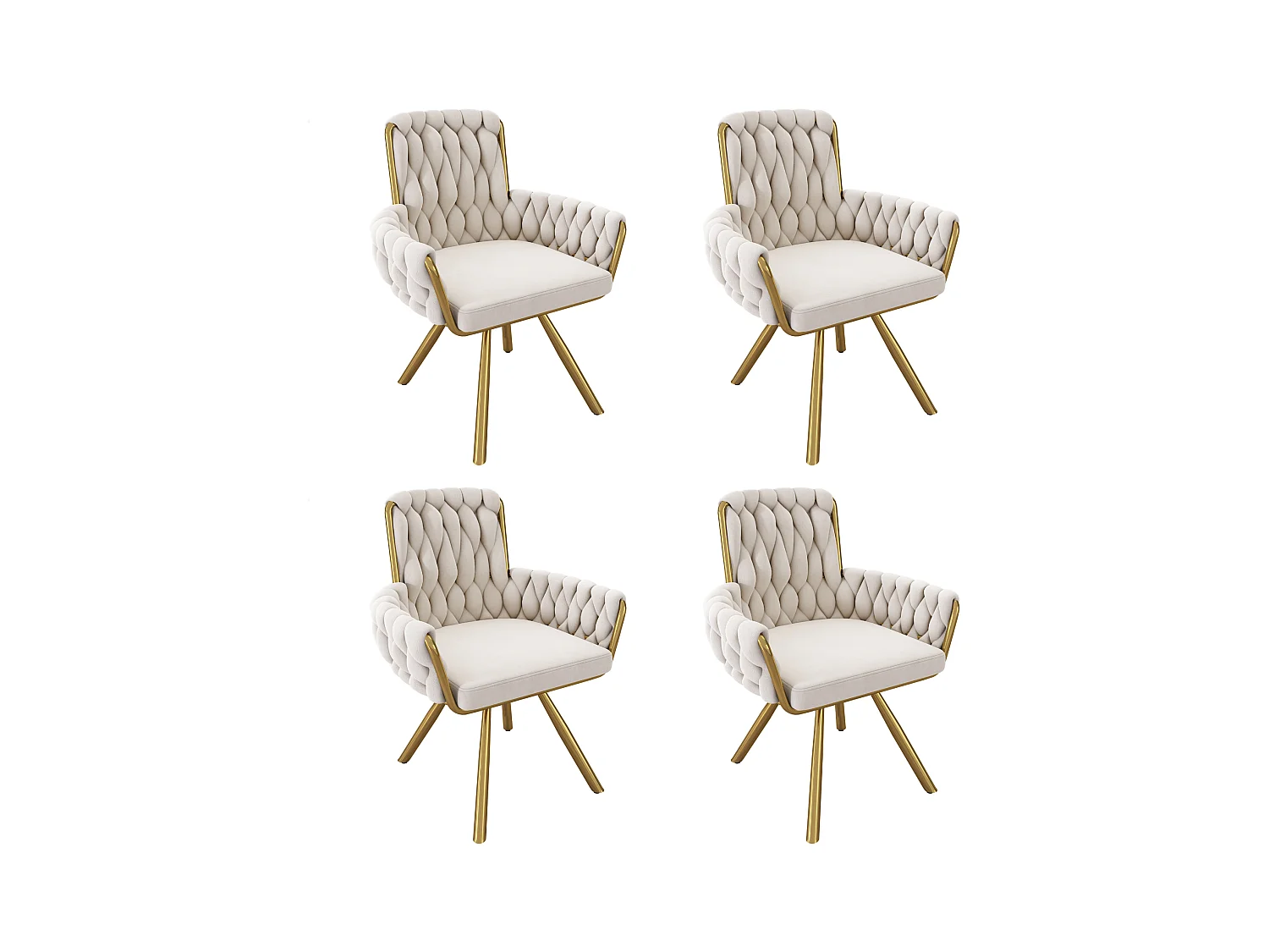 Set di 4 sedie girevoli in velluto - 87 x 50 x 55 cm - Poltrona con quattro gambe in metallo - Beige