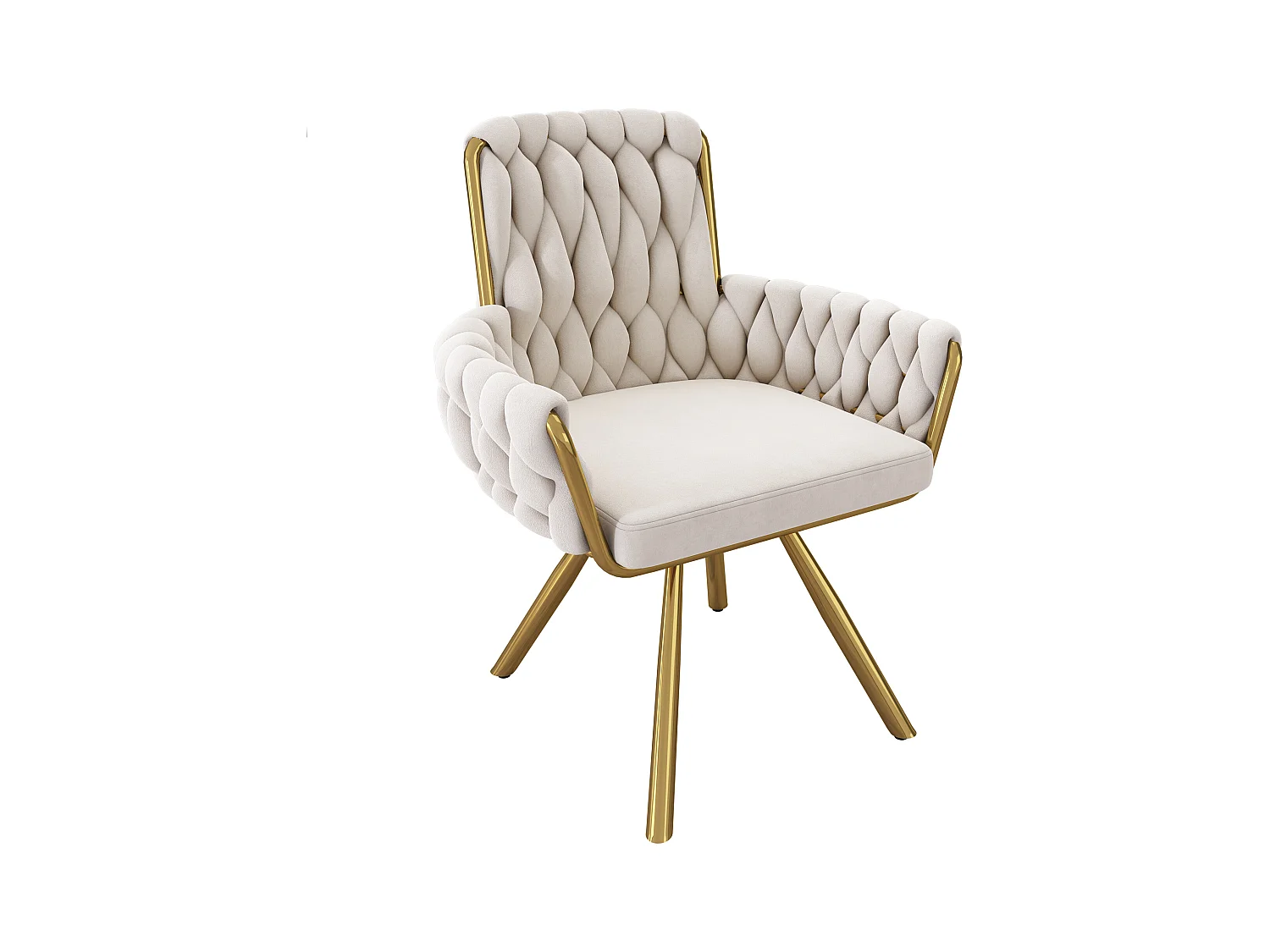 Set di 4 sedie girevoli in velluto - 87 x 50 x 55 cm - Poltrona con quattro gambe in metallo - Beige